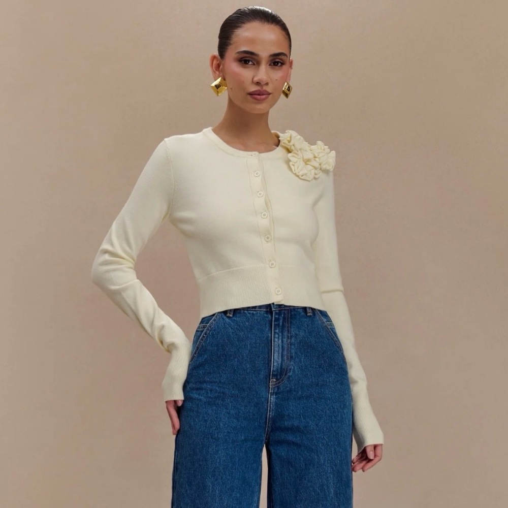 ✨ Meshki | Gianna Cream Knit Cardigan with Flowers ✨
